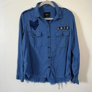 Rails Banks Raw Edge With Military Patch Button Up in Indigo
